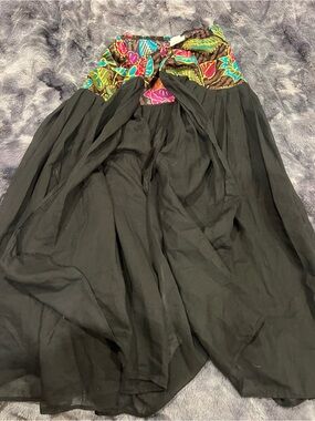 Black Maxi Skirt with Bright Multicolor Elastic Waistband